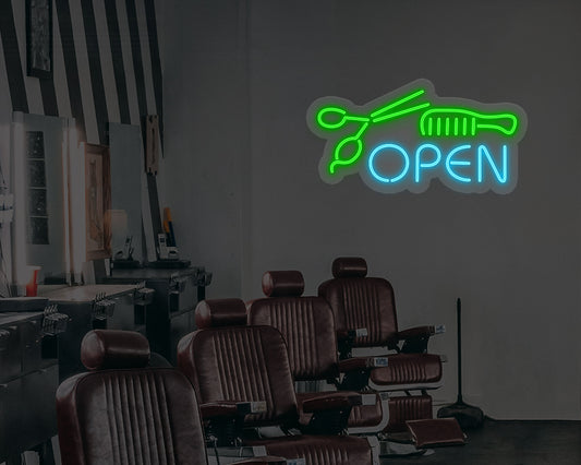 Open Barber Shop Neon Sign