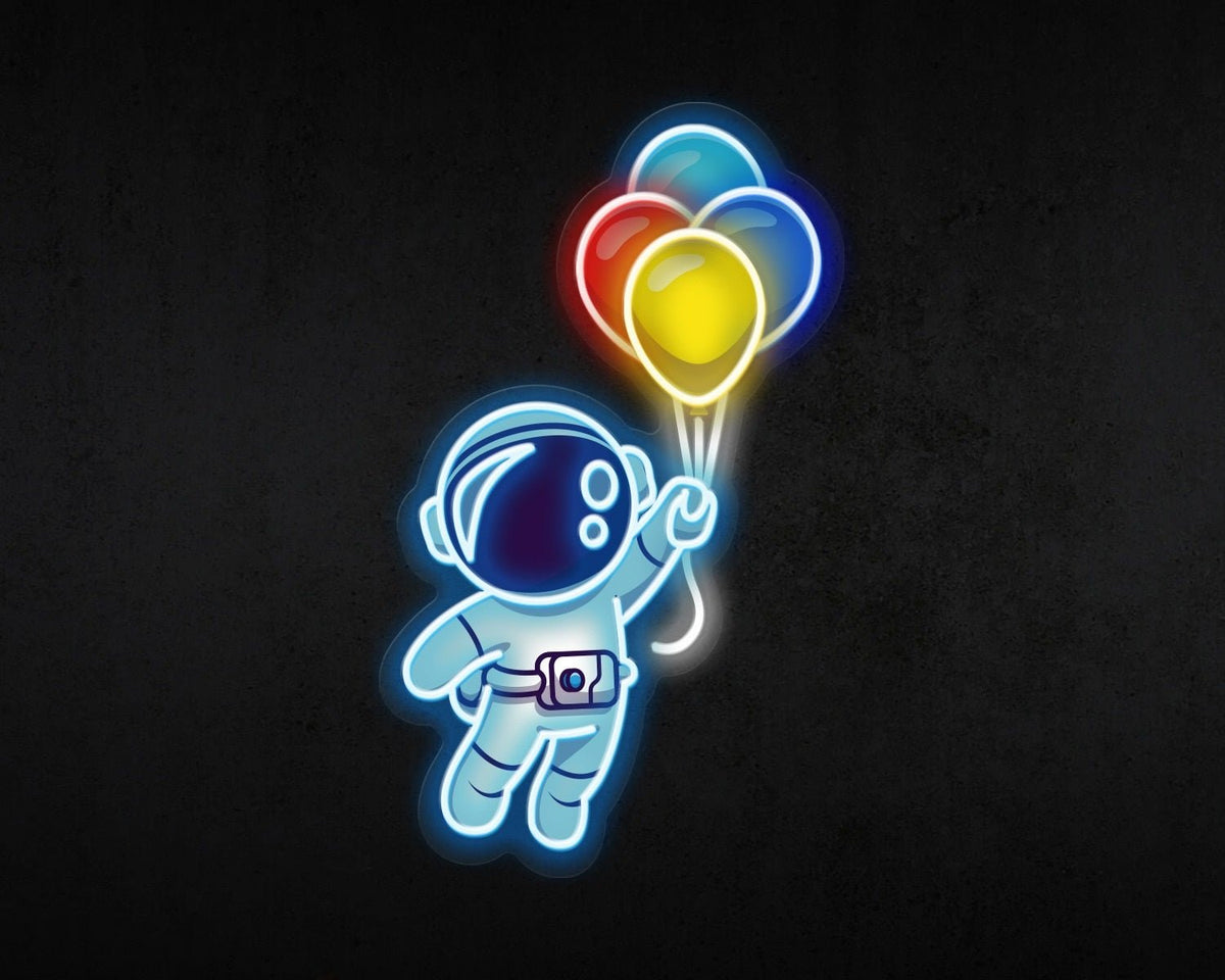 Astronaut with Balloons Neon Sign