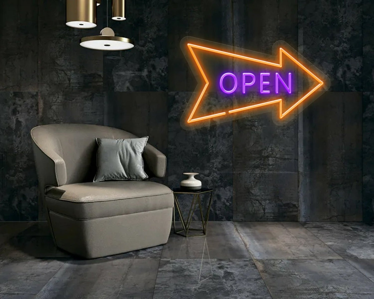 Open with Arrow Neon Sign