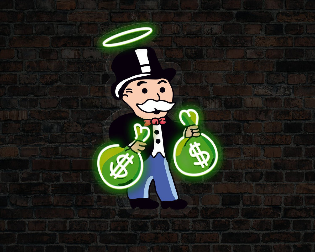 Monopoly Man Money Bag Neon Sign