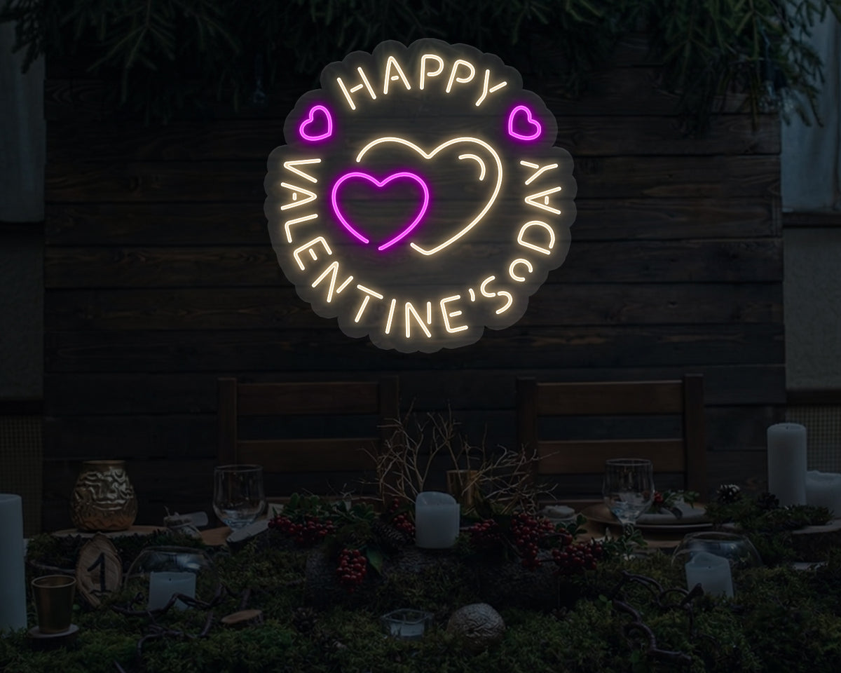 Happy Valentines Day Hearts Neon Sign