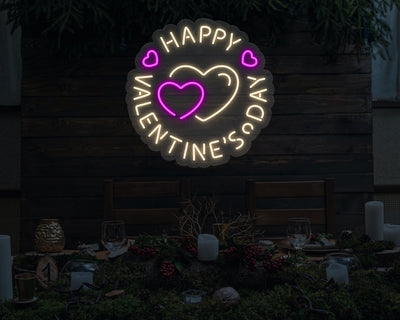 Happy Valentines Day Hearts Neon Sign