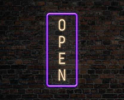 Open Vertical Neon Sign