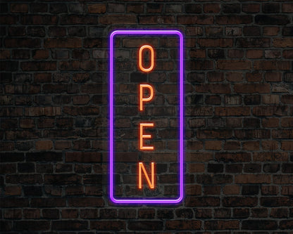 Open Vertical Neon Sign