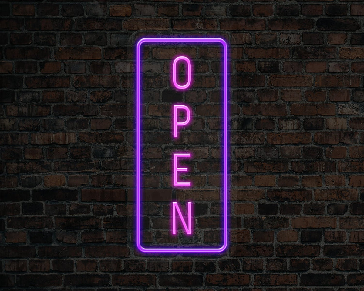 Open Vertical Neon Sign