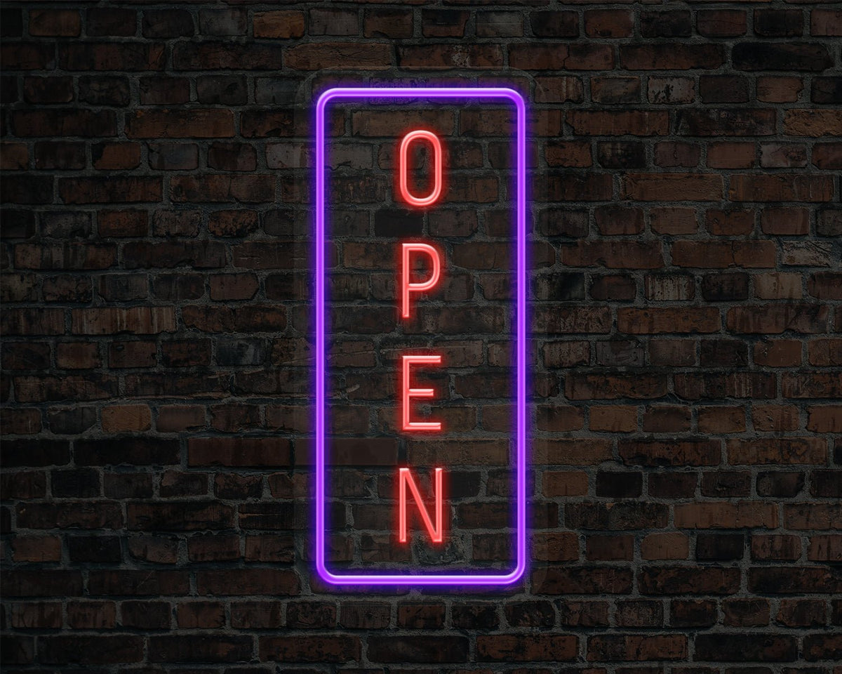 Open Vertical Neon Sign
