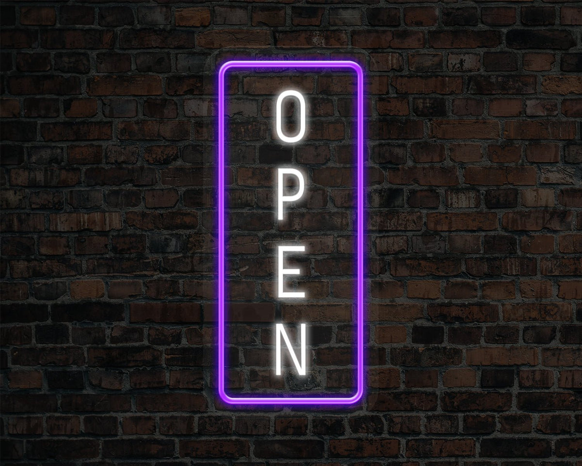 Open Vertical Neon Sign