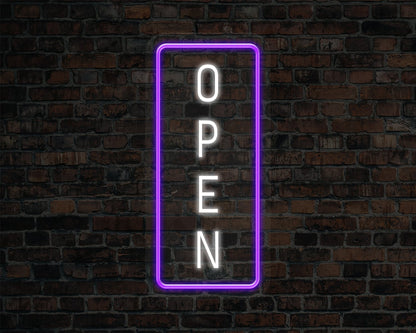 Open Vertical Neon Sign