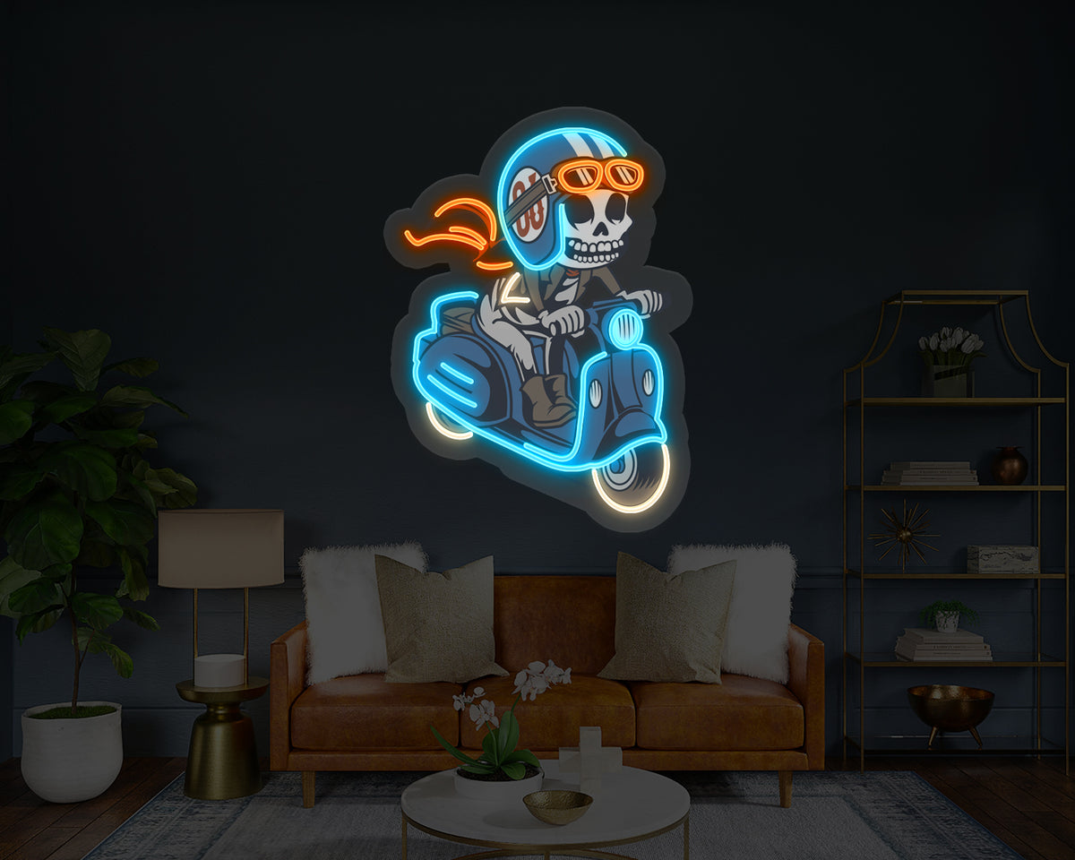 Skull With Scooter Neon Sign